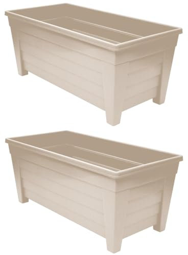 Muddy Hands Pack of 2-55cm Long Taupe Trough Plant Pot Plastic Planter Indoor Home Outdoor Garden Window Herb Flower Box