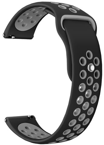 WalkerFit Bracelets de Montre en Silicone 20 mm, Respirant à Fermeture Rapide, Bracelet de Rechange Étanche Pour Montre Intelligente, Noir Gris