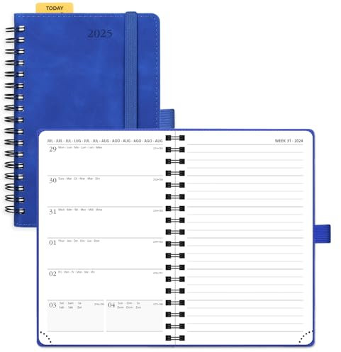 POPRUN Taschenkalender 2025 Klein Ringbuch mit Softcover, ca. A6 (16 x 10,5 cm) - Kalender 2025 Buchkalender Notizbuch (Jan.2025-Dez.2025) mit 100 GSM Papier - Königsblau