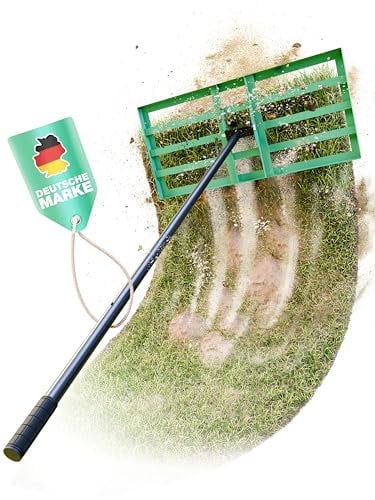 SMABIX® Rasen Rakel [mit abgerundeten Kanten], 75x35cm, inkl. 2 Meter langem Metallstiel, der perfekte Nivellierrechen, inkl. Anleitung, leicht anwendbar, Leveling Rake, Rasenrakel