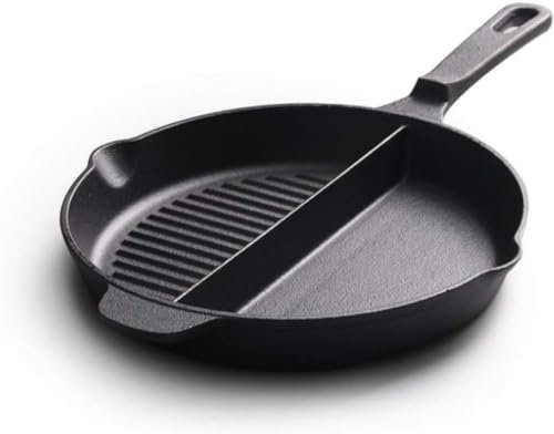 HPTHLY 25 cm Dual-Use-Gusseisen-Bratpfanne mit Trennwand – Perfekt für Steak und mehr Gusseisenpfanne Gusseisenpfanne Bratpfanne mit