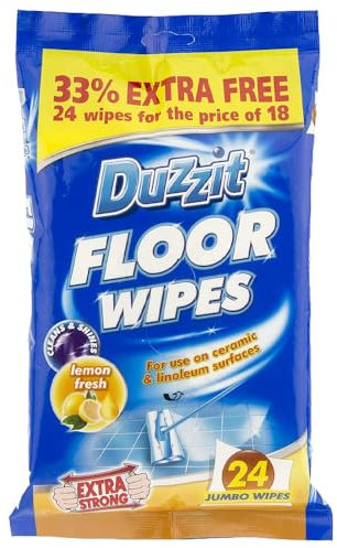 Duz_zit Floor Wipes 24 Jumbo Sheets Pack of 1 Extra Strong Lemon Fresh Cleaning Wet Cloth Ceramic Linoleum Surface Cleaner with Welari Thank You Card | (1pack) (24wipes)
