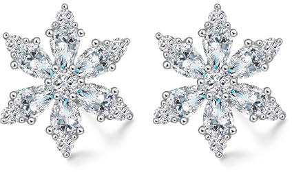 Estrellique Silber Weihnachten Ohrringe Damen, 925 Sterling Silber Schneeflocke Ohrstecker, 13mm Klein Schlafen Knorpel Weihnachts Ohrstecker, Ohrstecker Silber 925 mit Zirkonia zum Winter Weihnachten