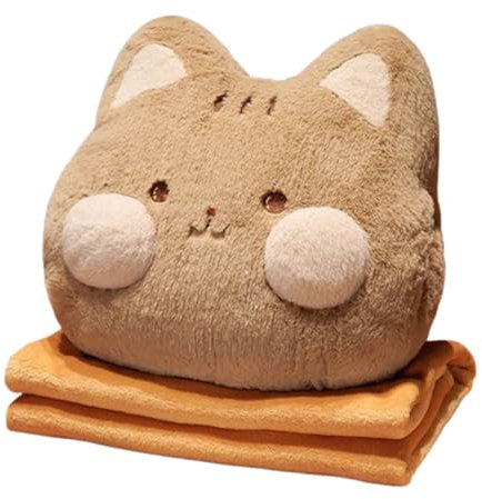 champracer Reisedecke und Kissen mit Bezug, Plüschkissen Decke,Kissen,tragbarer in Handwärmer Kombination,Nickerchen Kissen Decke Autosofa Rückenlehne Kissen (Katze,Decke: 100x170cm)