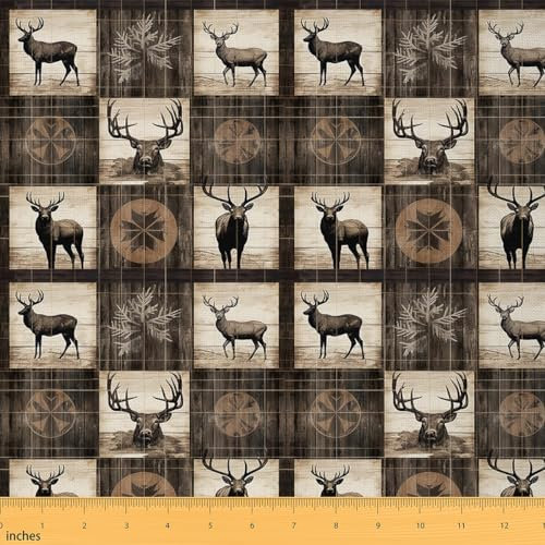 Homemissing Hirsch Patchwork Stoffe Wild Hirsch Stoff 92x150cm Erwachsene Geometrie Stoff Meterware für Stühle Wild Tier DIY Reupholstery Polsterstoff