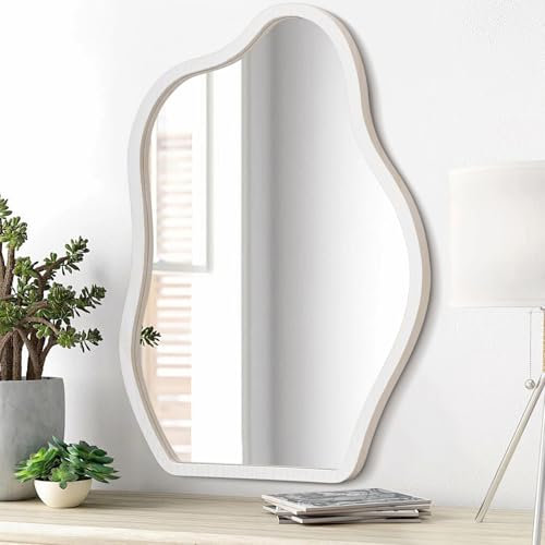 Holzgerahmter Wandspiegel Moderne Asymmetrische Einzigartige Hängende Spiegel Künstlerische Unregelmäßige Spiegel Dekor Badezimmer Eitelkeit Schlafzimmer Wohnzimmer Eingangsbereich Flur Große Blau