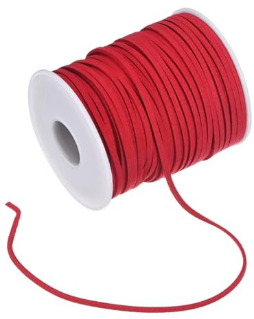 M METERXITY Faux Suede Leather Cord, 50 Yards 2.6mm Flat Suede Leather Lace, Faux Leather Cord, Suede Cord for Jewelry Making/DIY Handmade Crafts/Necklaces/Bracelets [Red]