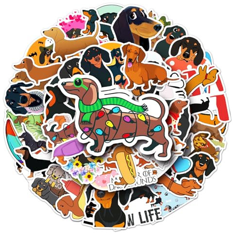 RYMAUP 50 Stück süße Dackel-Hundeaufkleber, wasserdichte PVC-Wurst-Haustier-Hundeaufkleber für Hundeliebhaber, Geschenk, ästhetische Aufkleber für Scrapbook-Skateboard