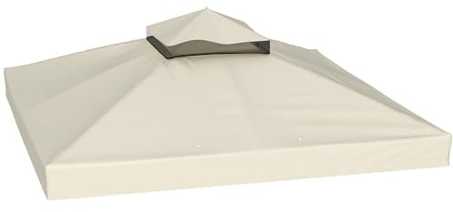 Outsunny Ersatzdach für Pavillon 3 x 3 m, wasserabweisend Pavillondach, Doppeldach Ersatzbezug für Gartenpavillon, Ersatzteile aus Oxford-Stoff, 370 g/m², Cremeweiß