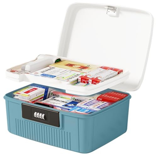 Lockable Medicine Organizer Box, Large Medication Lockable Container, Medicine Storage Box 2 Layers Multi Grid Medicine Boxes, Locking Storage Container for Medicine, Food, Phone, Office Documents