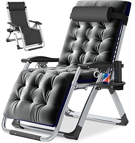 ZIKEBTUY Klappstühle Sonnenliege Belastbar bis 200 kg Garten Zero Gravity Chair Gartenstuhl Klappbar Relaxliege Einstellbarer Winkel Gartenliege mit Matratze, Kissen und Seitentasche (1, Grau)