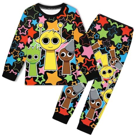 Temolie Sprunki Pyjamas Boys Long Sleeve Pjs Set Incredibox Girls Music Game Pajamas Nighties Sleepwear for Kids 3-12 Years