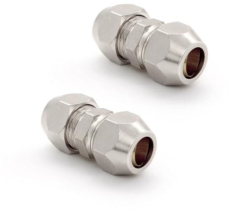 DIYCUT 2 Pezzi Rame Nichelato Doppio Raccordo a Compressione, Connettori per Tubi 8mm x 30mm Filettati, Aria Compressione Tubo Raccordo, per Sistemi Idraulici, Raffreddamento e Carburante