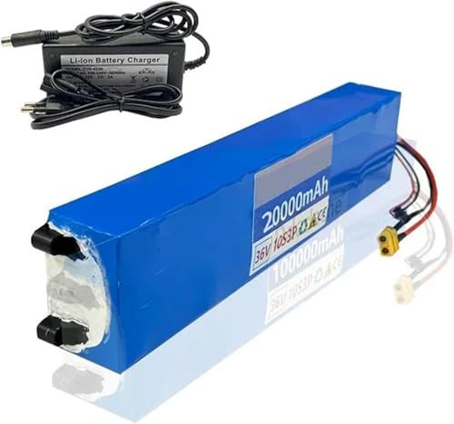 HTDRE 36V 20Ah 10S3P Lithiumbatterie für M365 Roller, Motor, Fahrrad, E-Bike, Rollstuhl mit 42V 2A Ladegerät XT60