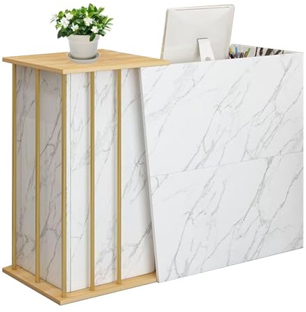 ZFFSCD Empfangstheke, Empfangstresen Schreibtisch mit Stauräumen, mit Abschließbarer Schublade für Hotel, Kleine Bar(Size:100cm,Color:Marmorfarbe)