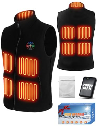 Gilet Chauffant Électrique Homme et Femme, Veste Chauffante USB avec Batterie 20000mAh 7.4V, 9 Zones de Chauffage, 3 Températures, Taille Réglables, Lavable en Machine pour Activités en Plein Air(XL)