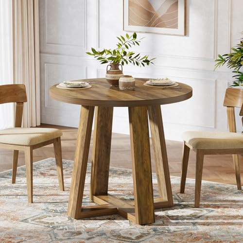 Tribesigns Runder Esstisch für 2-4 Personen, 80 cm Küchentisch für Kleine Räume, Wohnzimmer, Küche, Apartment, Landhaus-Stil, Rustikal Braun