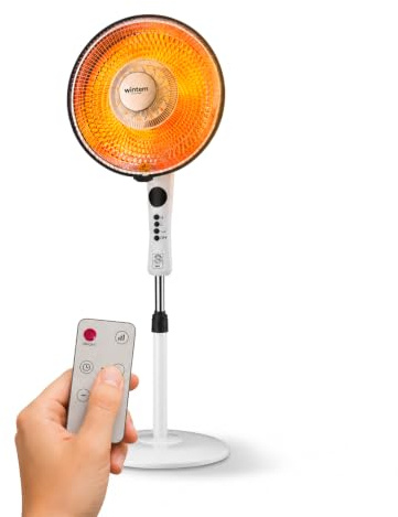 Wintem – Stufa Elettrica a Parabola con Elemento al Carbonio 550/1100W, Timer, Telecomando e Oscillazione per Riscaldamento Casa Rapido e a Basso Consumo Energetico