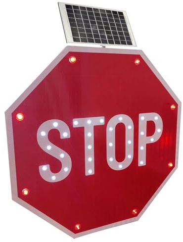 Panneau stop solaire 60 cm, panneau de signalisation réfléchissant, panneau de signalisation clignotant, film réfléchissant de qualité ingénieur pour rues,écoles et usines (1PACK, 60CM)