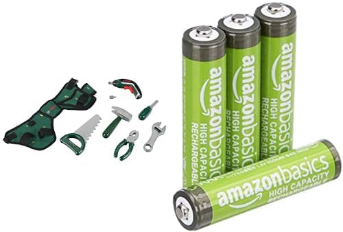 Theo Klein Bosch Tool Belt, with Ixolino, 3+ years, & Amazon Basics AAA Rechargeable 4 pack, 850mAh