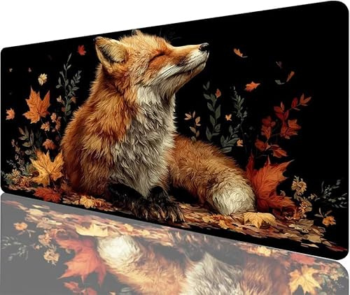 Tapis de Souris Noir Tapis de Souris Gaming XXL 1200x600x3mm, Renard Mouse Pad Imperméable et Antidérapant Les Bords à Double Couture Assurent Durabilité, Tandis Tissu Microfibre Cadeaux Homme N1-197