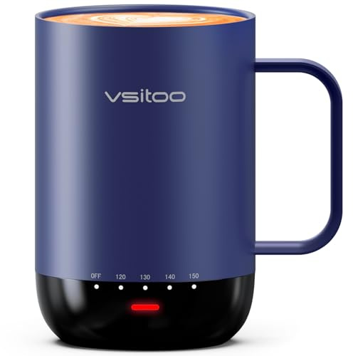 VSITOO S3 Pro 16oz Smart Self Heating Coffee Mug With Temperature Control | AI Beverage Detection & Auto Heating. 5 Custom Temperature Presets. Set Each in 1°F Steps via App, 120–150°F. Button Control.