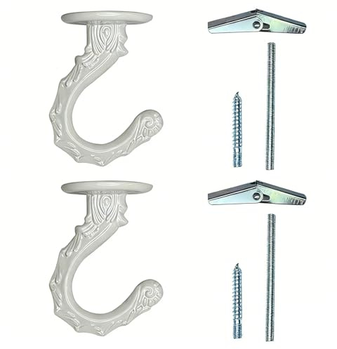 2 Pack Ceiling Hook Kit, Metal Plant Hanging Ceiling Garden Hooks, Outdoor Hooks -for Hanging Plants, Outdoor Patio Lights, Wind Chimes, Bird Feeders, Holiday Decorations, Vertical Displays(White)