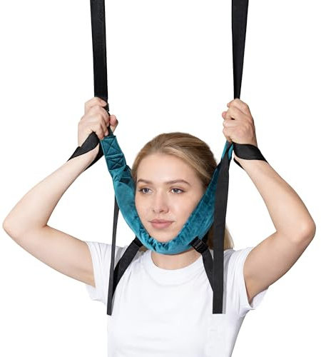 NICEYEA Appareil de massage de la tête et du cou, appareil de traction pour la nuque, correction de la colonne cervicale, dispositif de suspension de traction, bande extensible douce, soulage les