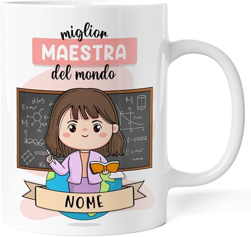 Caribu design Tazza Personalizzata con Nome Insegnante Idea Regalo di Classe Personalizzabile Maestri per Fine Anno Scolastico, Pensionamento, Natale e ogni occasione - Lavoro e Professione (Maestra)