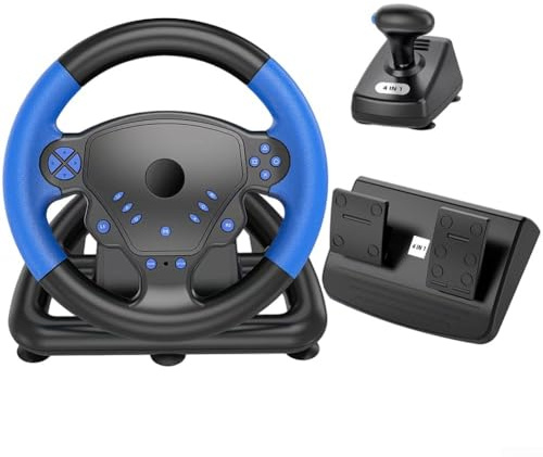 Autilyshop Kabelloses Gaming-Lenkrad, kompatibel, Renn-Controller, ergonomisches Design, ABS-Material mit Fußpedal und Hebel für PS4, PC, Blau