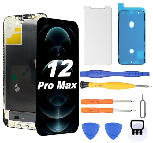 OLED Display für iPhone 12 Pro Max 120Hz Displayreparatur [Soft OLED, NICHT Hard OLED], 3D-Touch Display FHD Digitizer Baugruppe mit Reparatur-Werkzeugsatz, wasserdichter Kleber, Displayschutzfolie