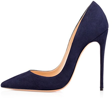 EDEFS Escarpins Daim Bleu Marine Femme Talon Haut 12 cm Bout Pointu Talons Aiguilles Chaussures Chic Soirée Élégantes EU36