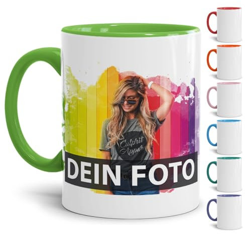 Taza personalizable con impresión de tu propia foto, taza con motivo, de promoción, de empresa, con logotipo, interior y asa de color verde claro