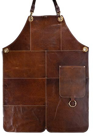 Angus Stoke Tablier en Cuir de qualité supérieure - Tablier en Cuir Vintage Patches - BBQ & Cuisine - Barney (XXL-XXXL)