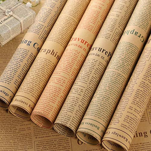 KAHEIGN 25 Blatt Geschenkpapier 75 x 52cm Doppelseitig Geschenkpapier aus recyceltem Kraftpapier, Weihnachtspapier Verpackungspapier Vintage Zeitung für DIY Geschenkpapier (5 Farben)