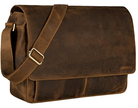 STILORD 'Lonzo' Vintage Umhängetasche echtes Büffel-Leder Messenger Bag für Herren und Damen Unitasche Büro Business Studium Leder, Farbe:calais - braun