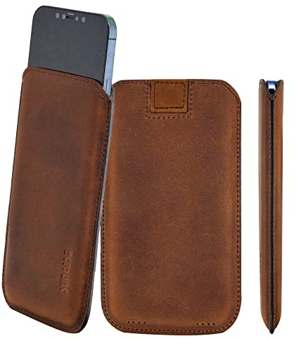 Suncase Original Leder Etui kompatibel mit iPhone 12 Mini (5.4) Hülle Tasche Ultra Slim Ledertasche Schutzhülle Case (mit Rückzuglasche) in antik Coffee