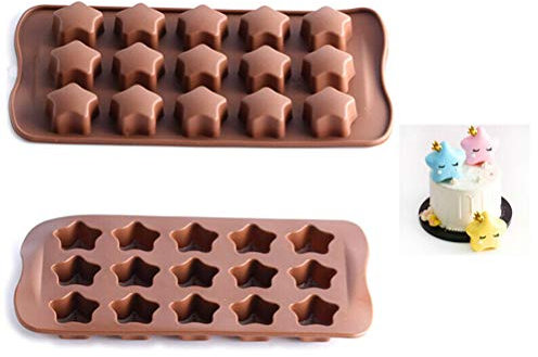 Yeglg Molde de silicona para hornear con 15 cavidades en forma de estrella, molde de silicona para hacer galletas, dulces, caramelos, gelatina, cubitos de hielo, etc.