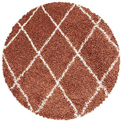 Carpettex Hochflor Teppich Wohnzimmer Skandinavische Rauten Runder Design Teppich Terrakotta 200 cm Rund - Shaggy Teppich Schlafzimmer Flauschiger Teppich Weich - Langflor Teppich Esszimmer Küche