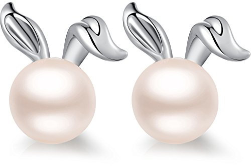 Miaofu Katzenohrringe, Perlenohrringe aus 925er Sterlingsilber, vergoldet mit Weißgold, 18 Karat, Ohrringe, Perlen, Katze, hypoallergen, feiner Schmuck für Frauen und Damen, Sterlingsilber, Perle,