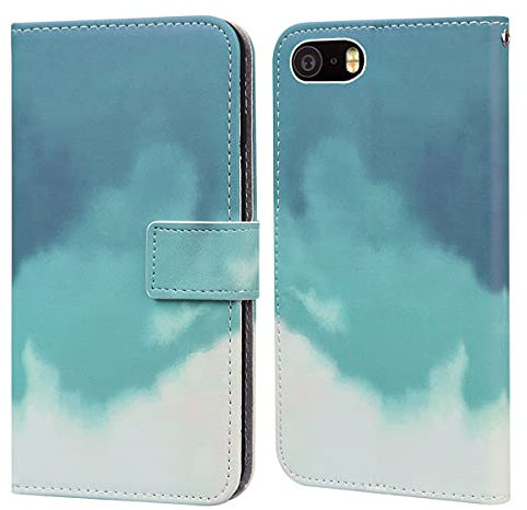 Flip phone case for Iphone 5G Iphone 5S PU Leather Wallet Card Slots Flip Case Watercolor Gradient Ramp Graffiti Art Printing with Stand Function Magnetic Protective Cover