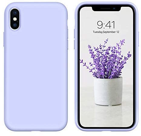 DUEDUE Silicone Case for iPhone XS Case for iPhone X Case Shockproof, Slim Liquid Silicone Soft Gel Rubber Shockproof Protective Case for iPhone X/for iPhone XS 5.8 Inch, Lavender Purple