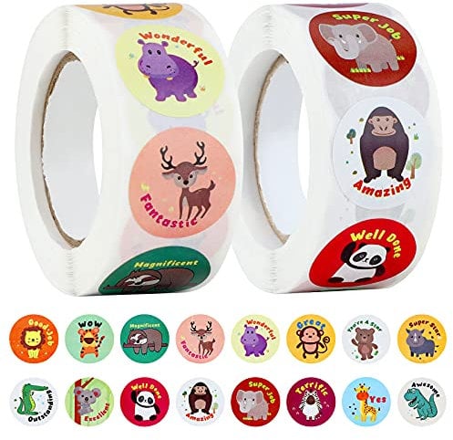 1000 Piece Potty Training Animal Stickers for Kids & Teachers, Motivational Rewards, 1 Inch Size