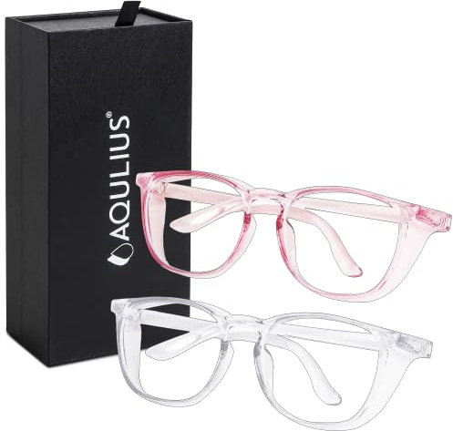 Aqulius Lunettes de sécurité élégantes (lot de 2 – Lunettes de sécurité roses et transparents) anti-buée, résistantes aux rayures, bloquant la lumière bleue Lunettes de protection avant et latérale