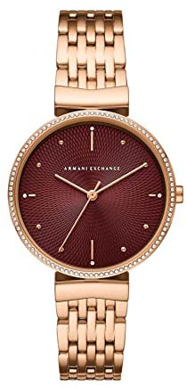 Armani Exchange Uhr für Damen , Dreizeigeruhrwerk, 36mm Rose Gold Edelstahlgehäuse mit Edelstahlarmband, AX5912