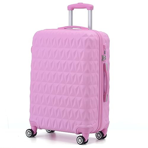 CMY Hard Shell Medium Suitcase Check-in Luggage – Lightweight 4-Wheel ABS 24 with Spinner Wheels – 3 Digit Combination Lock – Durable Travel Trolley Bag (Pink)