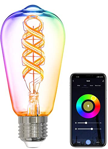 ANTELA Alexa Glühbirnen E27 5W Smart LED Vintage Edison Lampe, WLAN RGB Dimmbare Birne, APP Steuern Kompatibel mit Google Home, Warmweiß Licht, 1 Stück