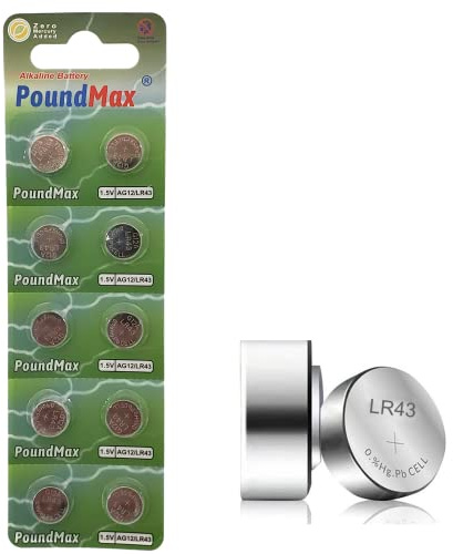 10x AG12 (LR43, LR1142, 386) 1,5V - Poundmax Alkaline Knopfzellen-Batterien | 1x 10er-Packung