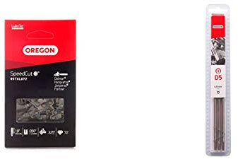 Oregon 95TXL SpeedCut - Chaîne de Tronçonneuse pour Guide-Chaîne de 18 (45 cm), 72 Maillons d'Entraînement & Q70508C Pack de 3 Limes rondes,4,8 mm,Multicolore