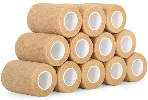 12 Rollen Selbsthaftende Bandage Cohesive 7,5cm x 4,5m Selbstklebender Verband Haftbandage Elastische Binde Für Erste Hilfe Finger Hand Fixierverband Pet Vet wrap Kohäsive Pflasterverband (Hautfarbe)
